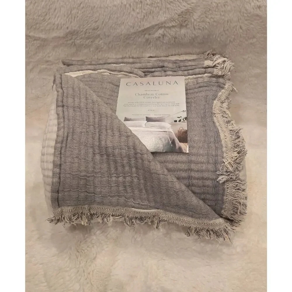 Casaluna Reversible Textured Cotton Chambray Coverlet Gray DISCONTINUED COLOR